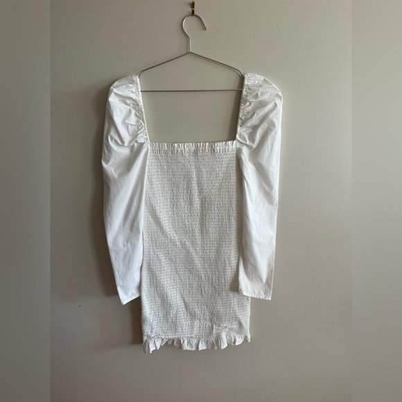 Aritzia Wilfred Smocked Maelys White Ruched Ruffle Dress - Picture 8 of 11